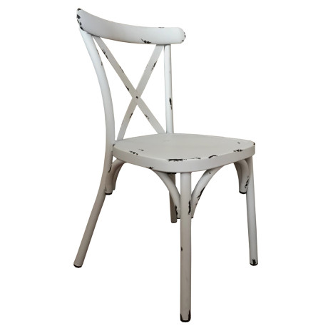 Cross Back Aluminium Dining Chair - Vintage White Colour